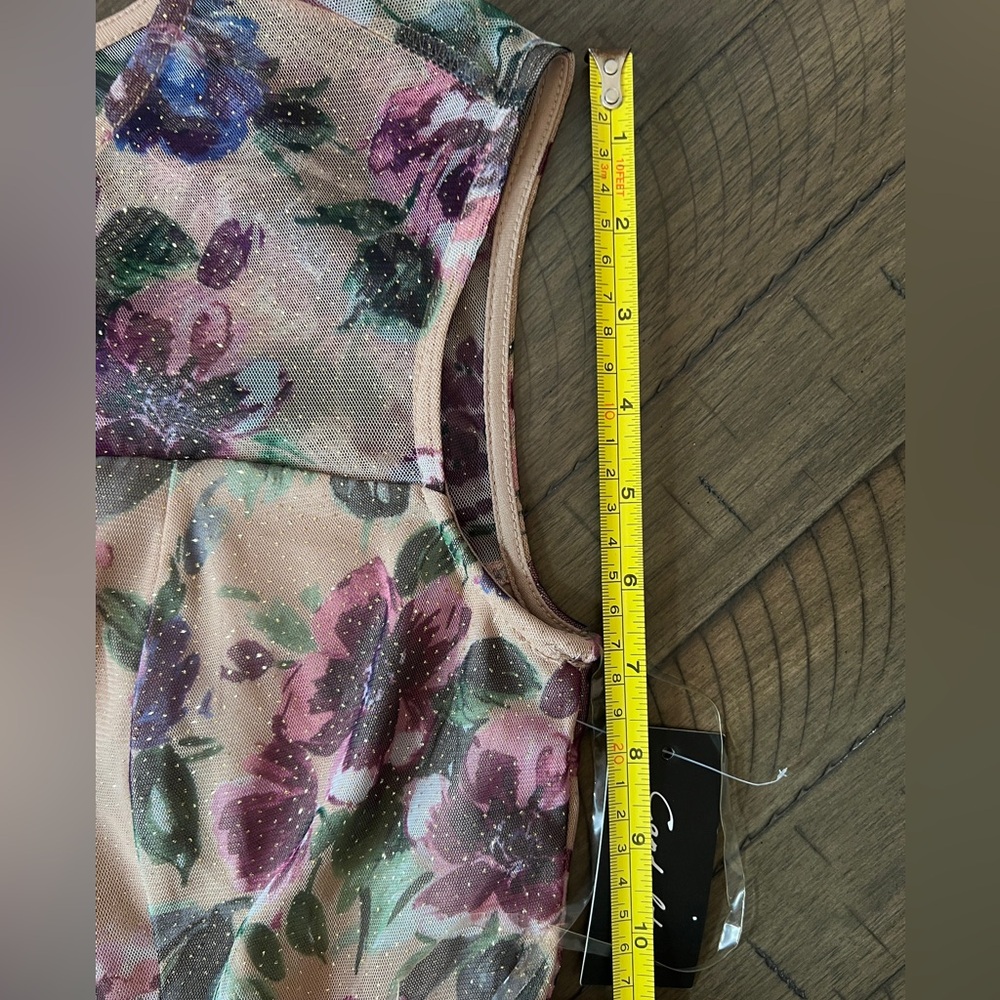 NWT Candalite Wedding Guest Floral Maxi Dress Mesh top Pink Ribbon tie Sz S - Picture 8 of 11